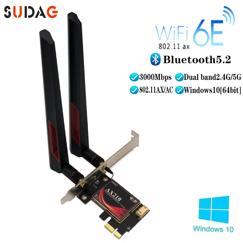 Adapter Network-Card Bluetooth 5.2 Intel Ax210 Dual-Band Desktop 3000mbps Pci-Express