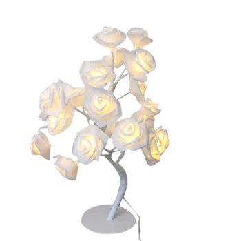 

LED White Rose Flower Bedside Bedroom Night Light Table Lamp Home Decor Simulation Tree Christmas Wedding Party
