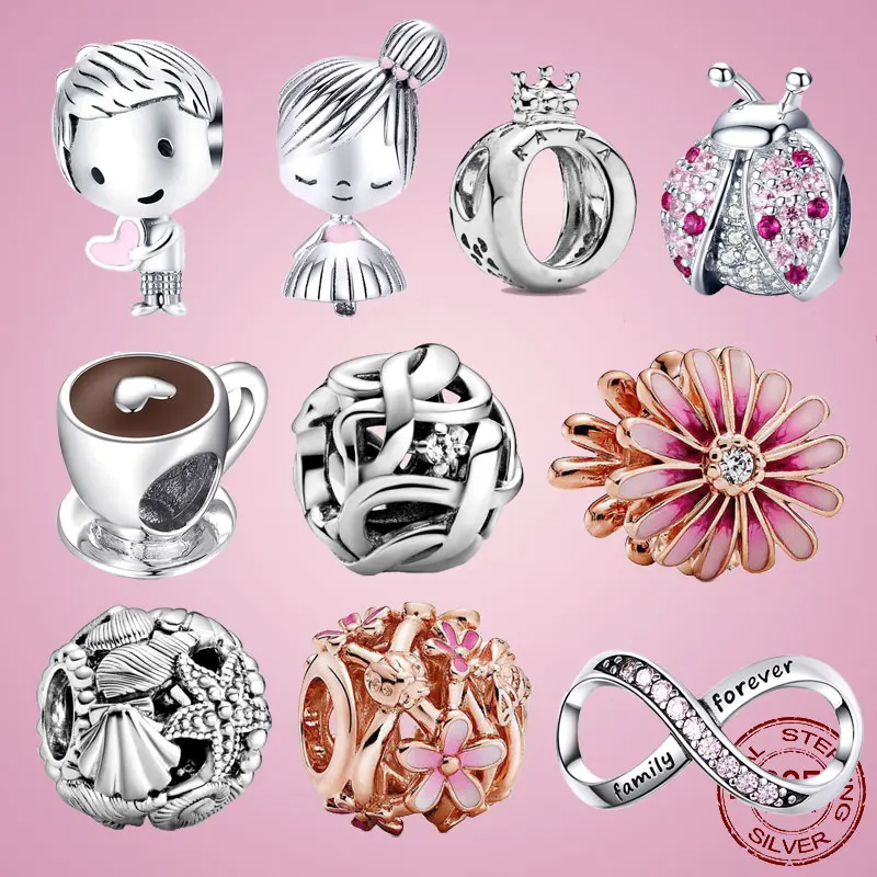 

Pandora Silver Charm Sterling Silver 925 Coffee Cup Infinity Beads Knot LOGO Crown Charms fit Original Pandora Bracelet Jewelry