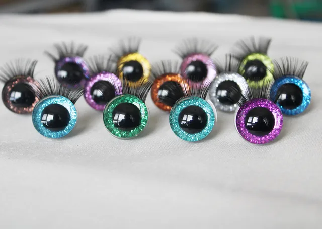 20set/lot  customization new N19-9mm 12mm-14-16--18-20-24mm 30mm 3D  glitter toy eyes WITH EYELASH TRAY + washer for  diy 4
