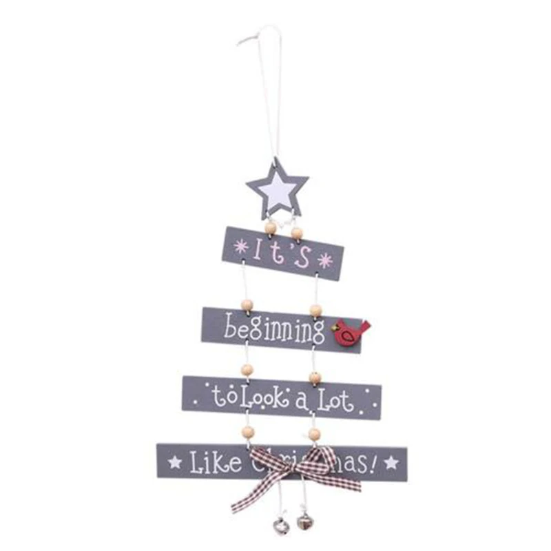 Christmas Tree Wooden Hanging Pendant Store Door Ornament Xmas Decoration