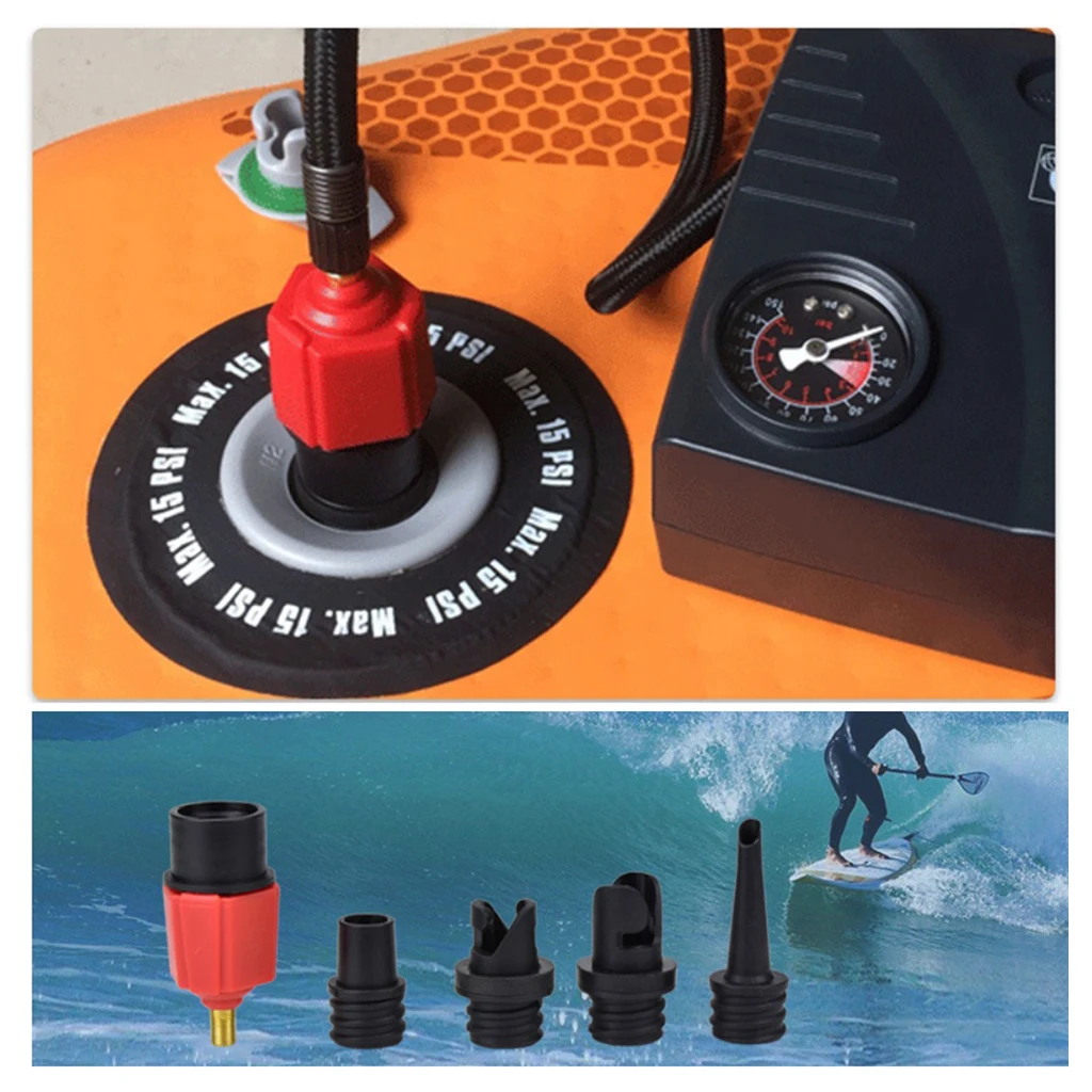 4 in 1 Inflatable Boat Pump Adaptor Compressor Air Valve Converter Adapter with 4 Nozzles for Stand Up Paddle Board, Rubber Raft