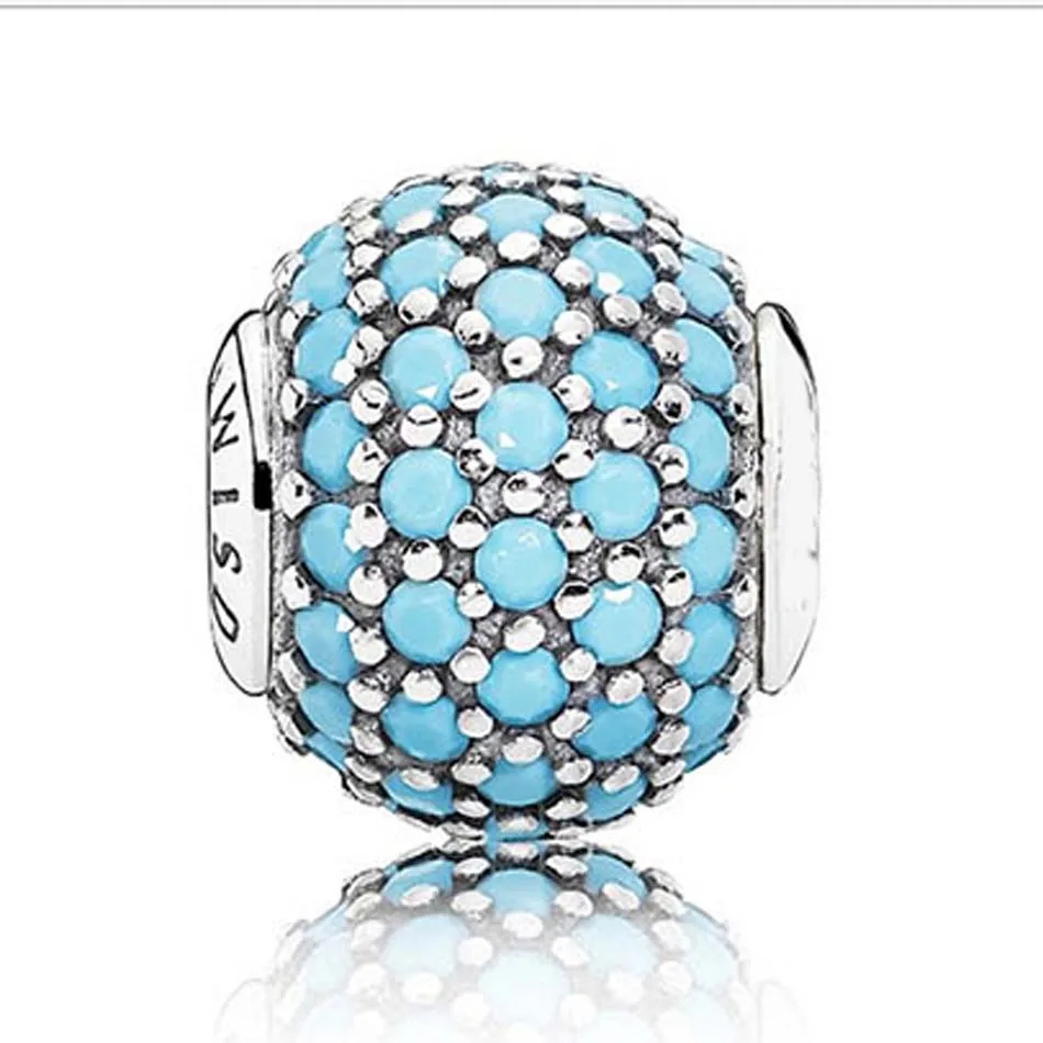 

925 Sterling Silver WISDOM Charm Blue Colored Crystal fit Lady Essence Bracelet Bangle Lady Jewelry Gift Small Hole