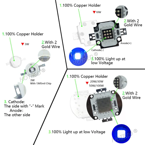고출력 UV LED 다이오드 칩, 울트라 바이올렛 COB 전구 램프, 3W, 5W, 10W, 20W, 30W, 50W, 100W, 365nm, 370nm, 395nm, 400nm 4