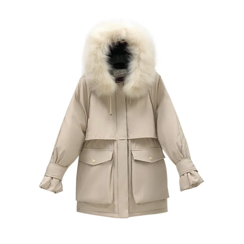 

Women Beige Winter Warm Thick Hooded Outerwear Slim Cotton-padded Parka Women Slim Snow Outwear veste femme jean denim #BC