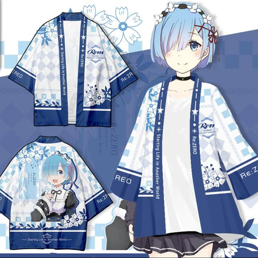 Аниме Re:Zero Kara Hajimeru Isekai Seikatsu Emilia Rem Ram Косплей костюмы японское кимоно кардиган