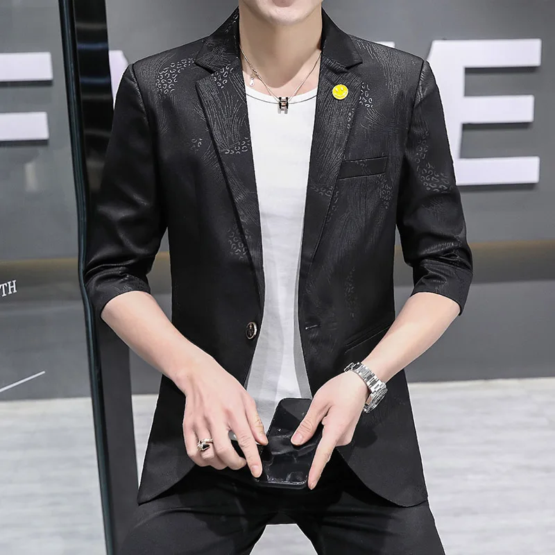 Modische Frühling-Sommer Herren Slim Fit Dünne Blazer Lässige Halbarm-Anzüge Streetwear Korea-Stil Einknopf-Oberteil Jacke – Detail 8