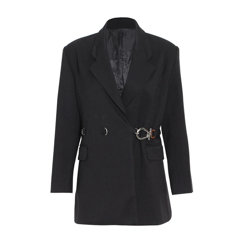 ECRURANI White Elegant Jackets For Women Lapel Long Sleeve Lace Up Loose Solid Vintage Coats Female Fashion Clothing 2022 Style