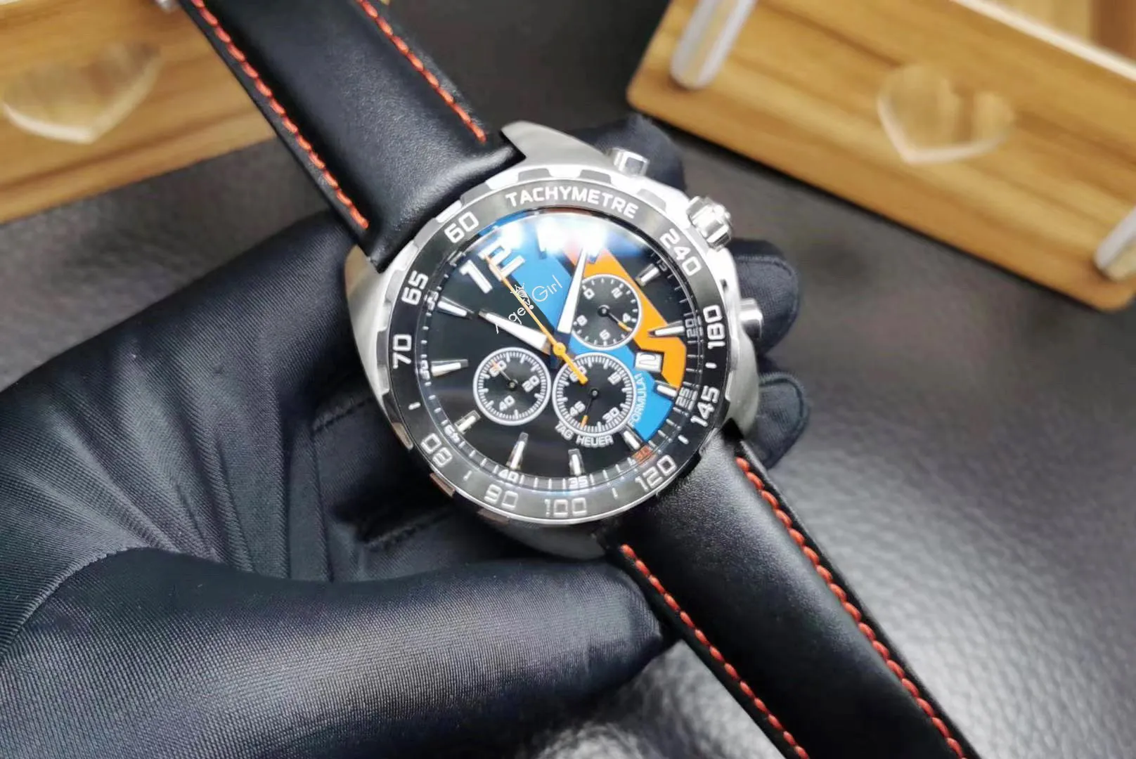 

Luxury Brand New Men Japanese Quartz Silver Blue Orange Black Leather Stainless Steel Men Watch Chronograph Sapphire Ceramic