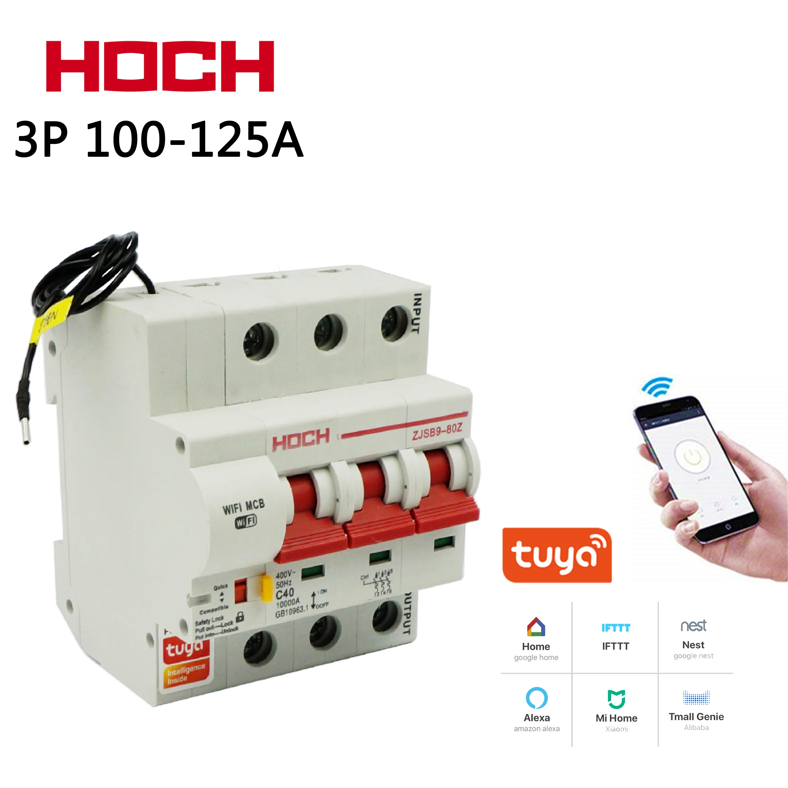 

HOCH WIFI Circuit Breaker FACTORY timer Remote Controlled 3P 100A/125A Tuya smart recloser Intelligent Automatic Switch