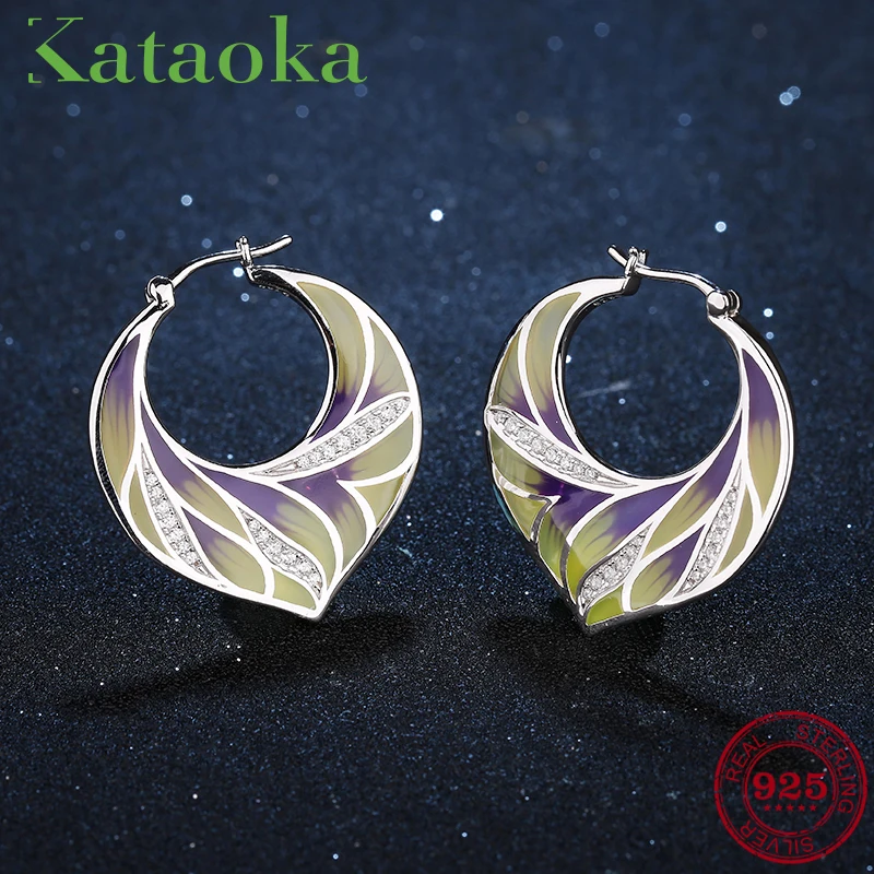 Серьги женские из серебра 100% пробы с эмалью и фианитом | Украшения аксессуары