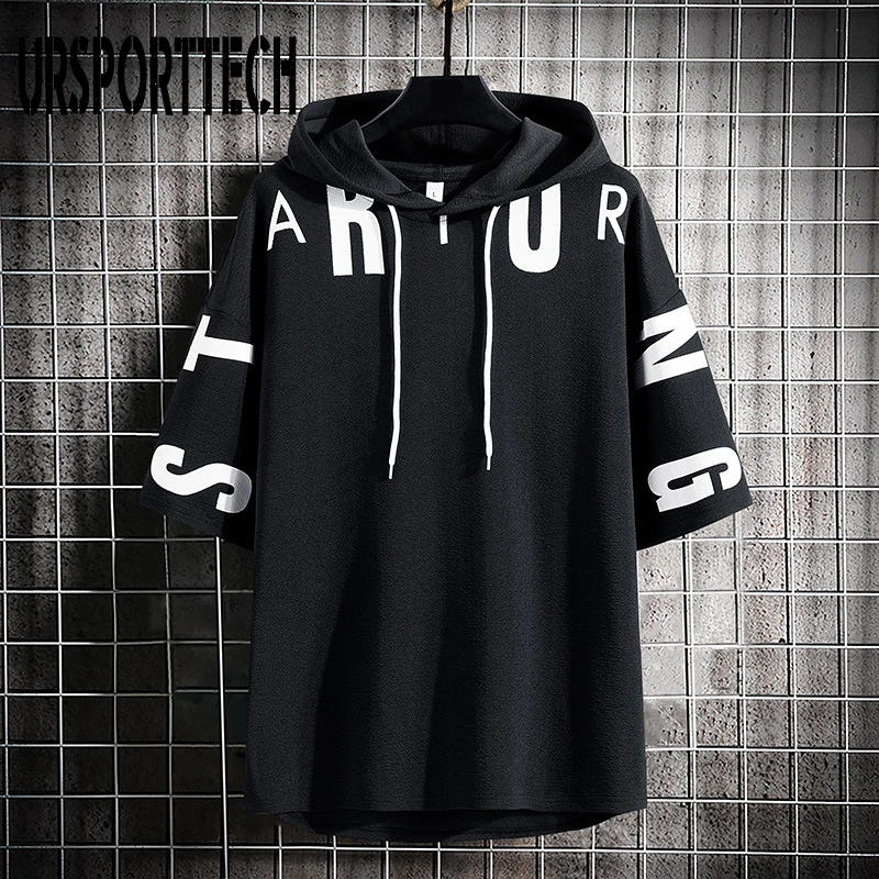 black short sleeve hoodie mens
