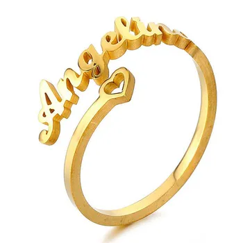

Custom Heart Name Ring Personalized Heart Ring Adjustable Size Stainless Steel Fashion Bijoux Wedding Rings Gift For Women Girl