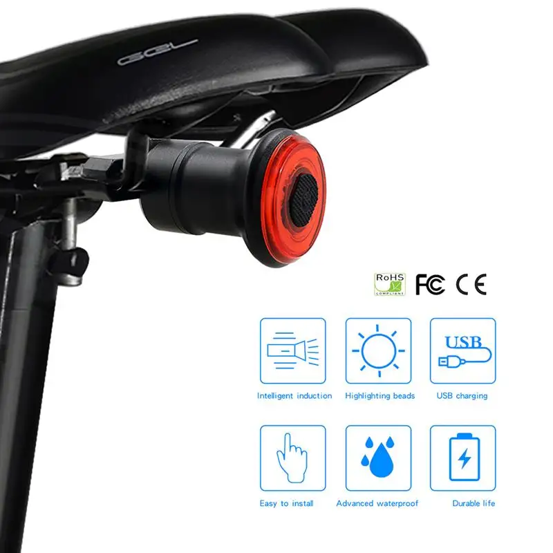 

Intelligent Induction Brake Warning Light Bike Night Riding Taillight USB Charging Bicycle Tail Light