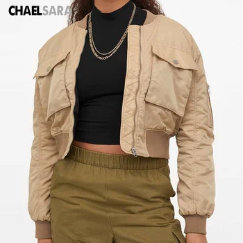 2020 Autumn Women Short Baseball Jackets Casual Solid Zipper Loose Bomber Coat Female Outwear Tops Innrech Market.com