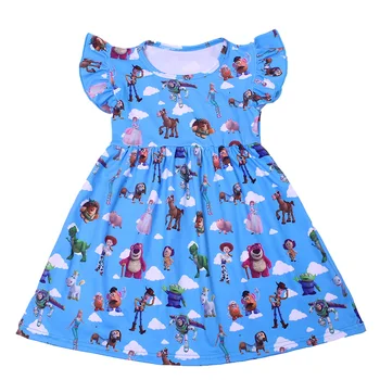

Summer Dress Clothes Cute Fashion Flutter Sleeve Toddler Girls Milk Silk Dress Chidlren'S Party Cartoon Princess Dress Costume