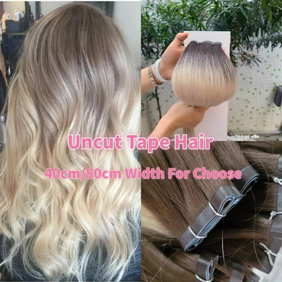 K.S WIGS 20'' Tape In Hair Weft Extension Double Drawn Virgin Cuticle Human Hair Seamless Uncut Skin Weft 40cm/80cm Width