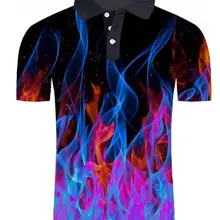 Новая футболка-поло Для мужчин летняя рубашка с коротким рукавом тенниски модная пламя печати рубашка, топы Te