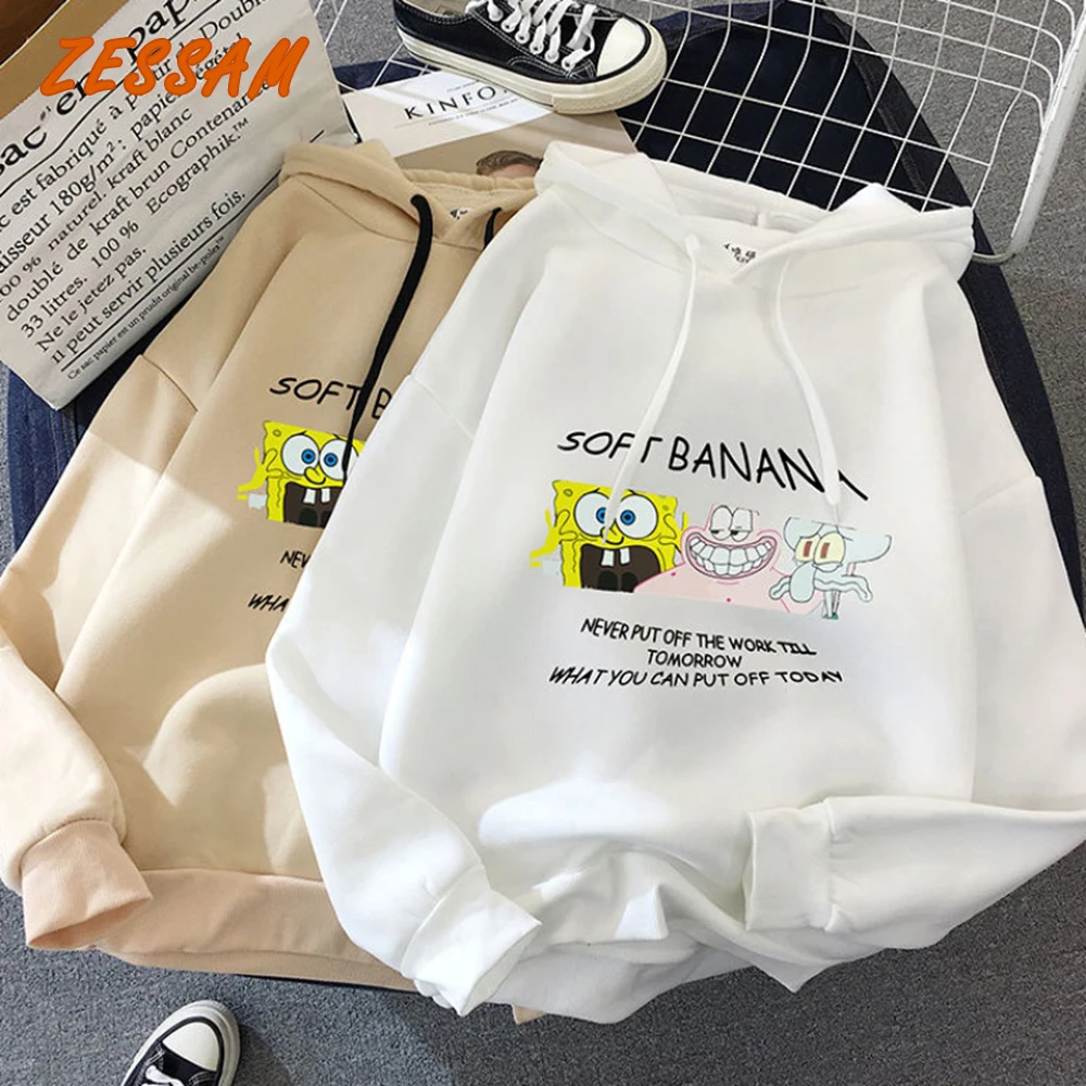 

Zessam Women Spongebob Hoodie Sweatshirt Long Sleeve Cartoon Cute Tops Spring Harajuku Kawaii Hoodies Kpop Sweatshirt