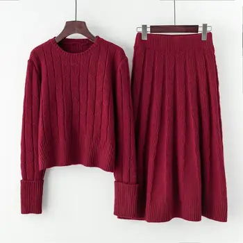 

European and American brands with the same paragraph 2 sets of women's fashion long-sleeved loose sweater skirt set autumn new s