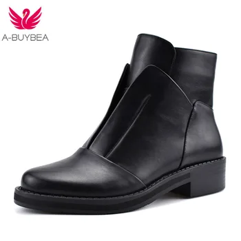 

New Fashion Side Zipper Black Ankle Boots for Women Warm Plush Insole Women Boots Med Heel Cool Style Autumn Women Shoes