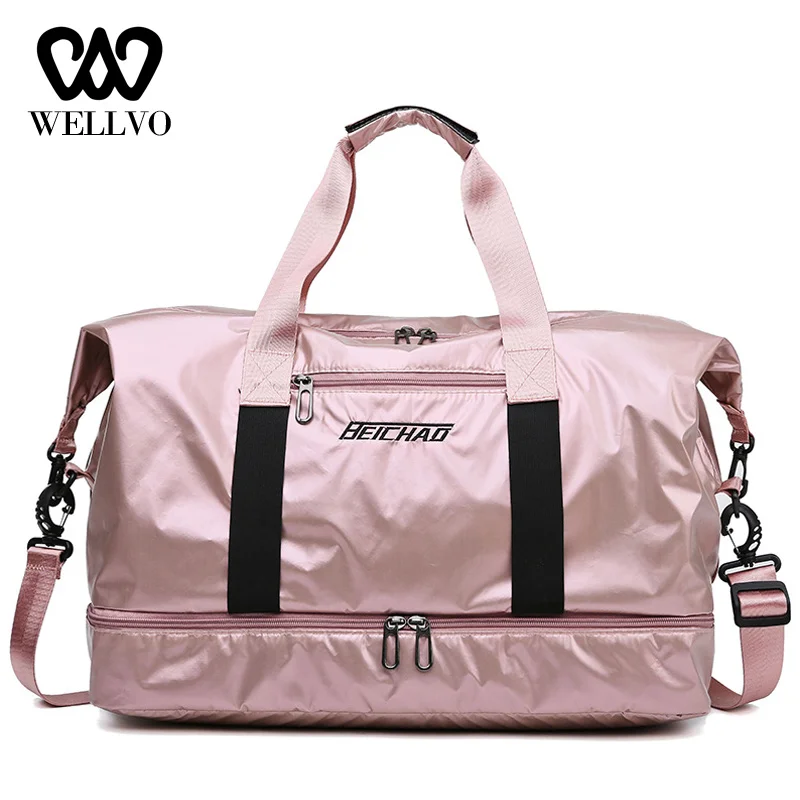

Bags Glossy Fitness Travel Bags Dry Wet Tas Handbags Women Luggage Bag With Shoes Pocket Traveling Sac De Nylon Big Bag XA742WB