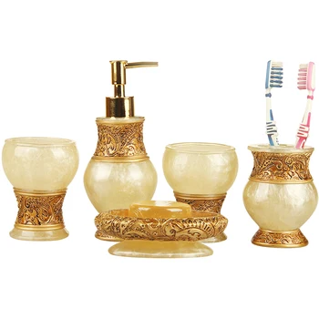 

Bathroom Set Five-piece resin wash creative suite toiletries wedding gift Lotion bottle soap box toothbrush toothpaste gargle
