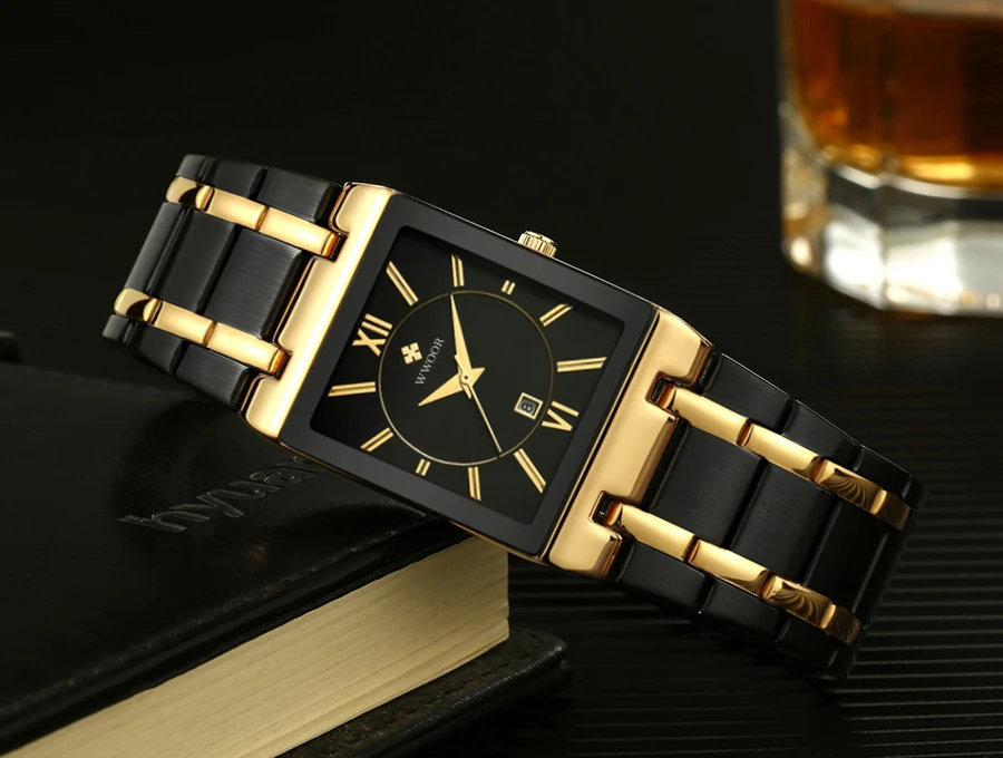 Relogio Masculino WWOOR Gold Watch Men Square Mens Watches Top Brand Luxury Golden Quartz Stainless Steel Waterproof Wrist Watch