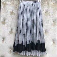 Осенняя Длинная женская юбка с высокой талией и принтом, винтажная хлопковая плиссированная юбка