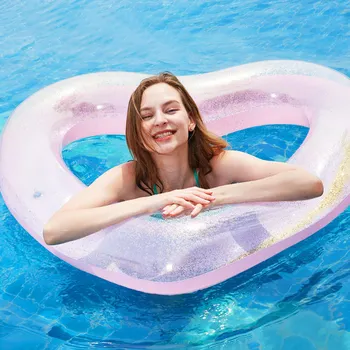 

Summer Sequins Swim Ring Seat Boat Water Sport Heart Swimming Ring Laps Inflatable Float Loving Heart Adult Child Swimming Ring