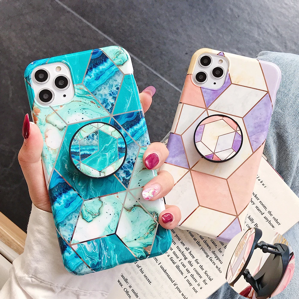 Чехол для iPhone 11 Pro Max XR X XS 7 8 6S Plus с геометрическим рисунком и мраморной подставкой