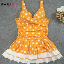 PARAKINI желтый ретро Точка Дамы сдельный Купальник Плюс Толстая большая юбка пляжный купальник платье купальный костюм вечернее платье
