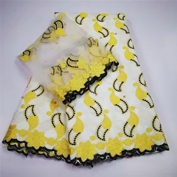 

Top African lace fabric tissu bazin riche getzner with beads brode getzner with 2 yards French net lace for party dress yc82-949