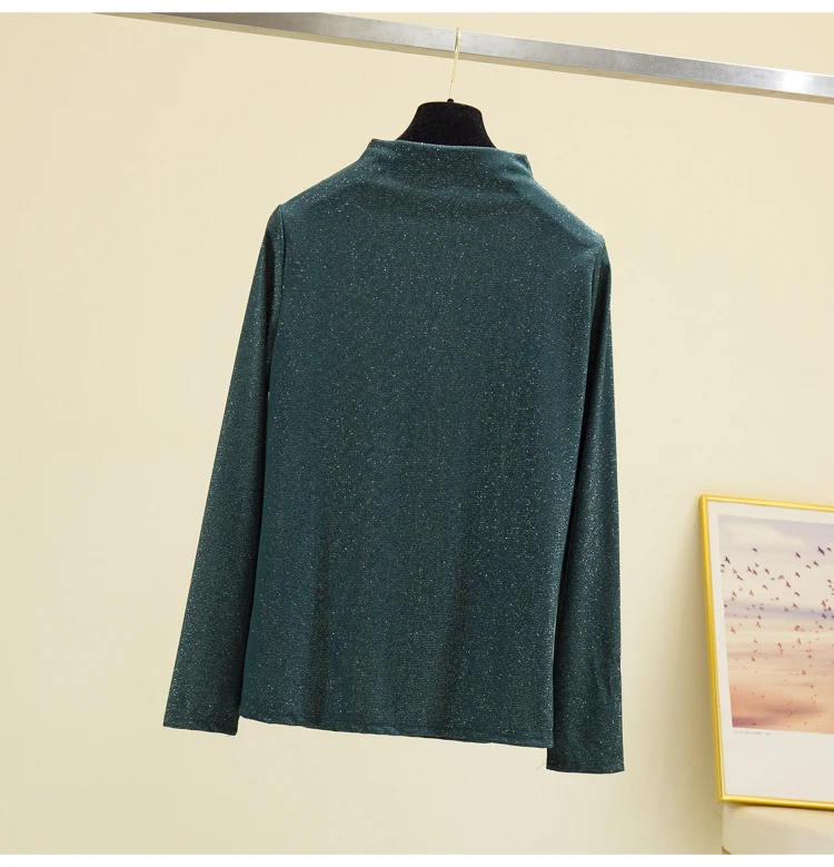 Plus Size Bright Silk Tops Tee Shirts Women 2020 Autumn Trendy Turtleneck Long Sleeve Office Lady Basic T-shirts Oversize Tshirt
