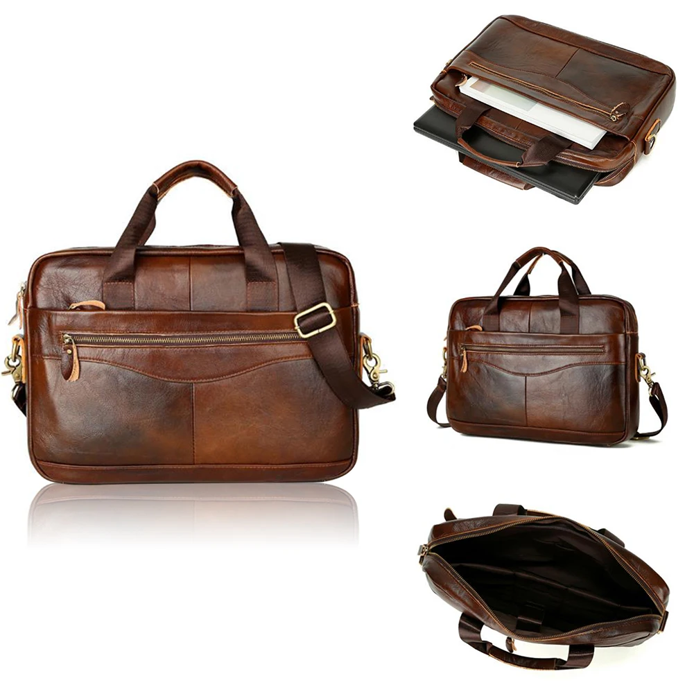 

Men Briefcase Handbag Solid Portable Work Storage Travel Zipper Artificial Leather With Strap Large Capacity Business Case