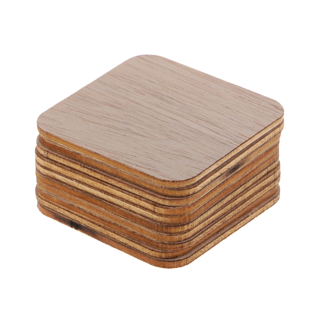 100pcs WOODEN SQUARE Shapes Wood Cutouts Crafts Blank Slices Diy Card Making