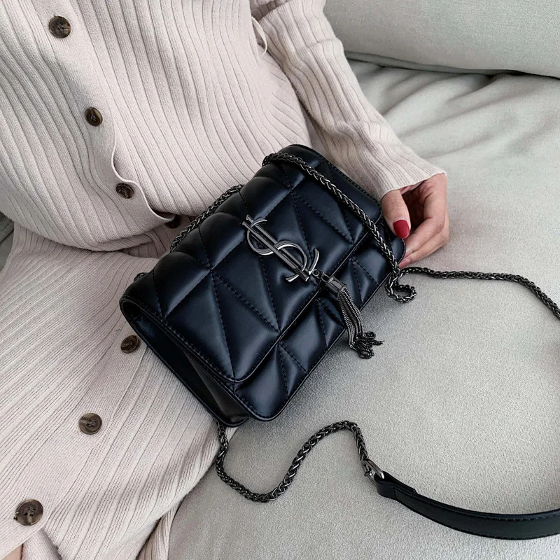 

Ladies Messenger Bag New PU Single Shoulder Small Square Bag Fashion Rhombus Chain Female Bag