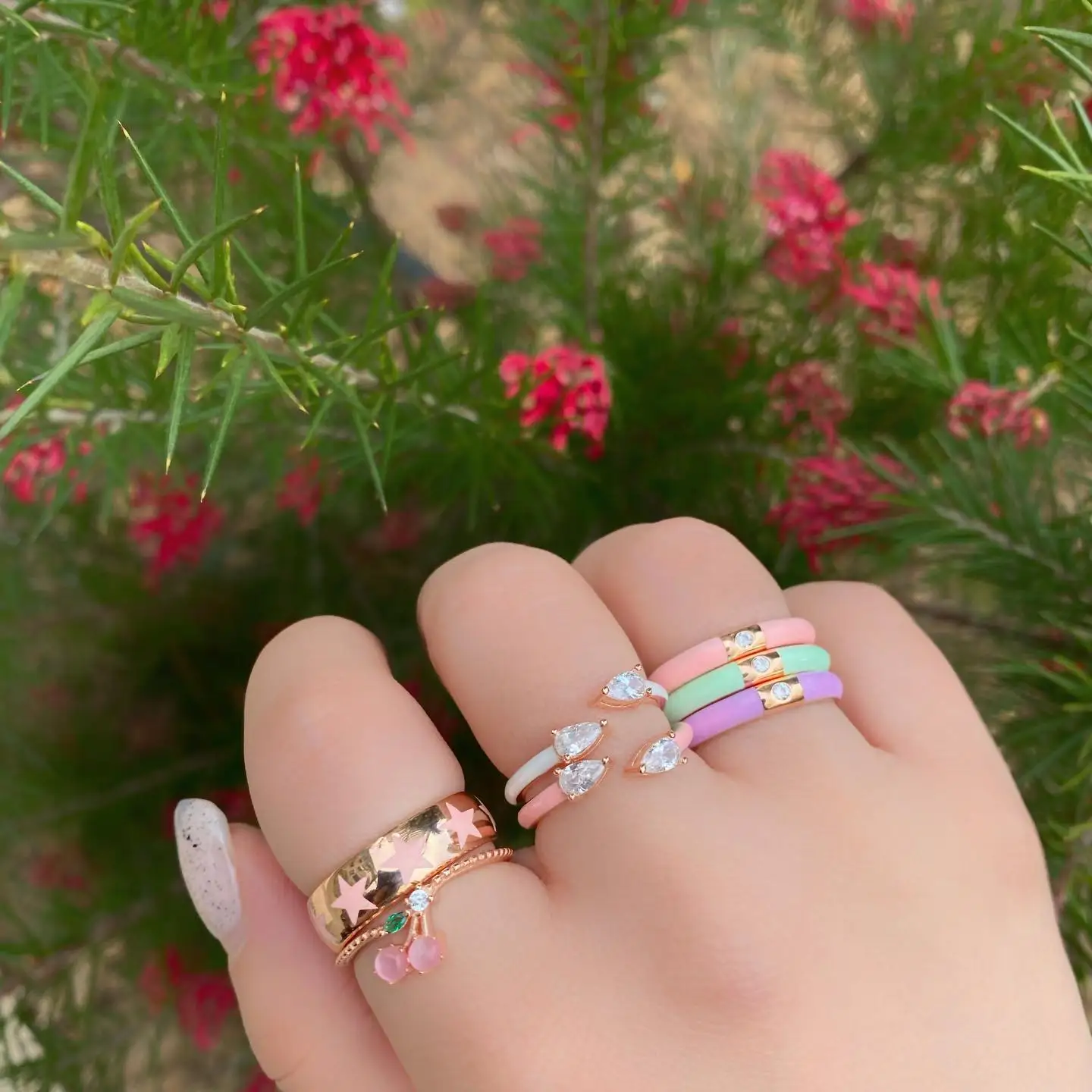 Simple Colorful Women Stacking Finger Band Pastel Enamel Single CZ Simple Ring