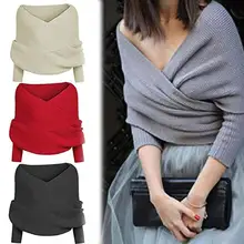 Women Scarf Sweater Crop Knit Winter Sexy V Neck Off Shoulder Long Sleeve Knitted Sweater Warm Pullover Top Fashion Women Scarf Sweater Crop Knit Winter Sexy V Neck Off Shoulder Long Sleeve Knitted Sweater Warm Pullover Top Fashion