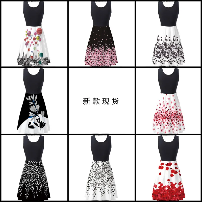 

2019 Summer New Style AliExpress Amazon Hot Selling Sleeveless Crew Neck Women's Digital Printing Dress