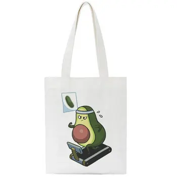 

You Complete Me Letter Avocado Cartoon Print Large-capacity Canvas Women Bag College Cute Tote Ulzzang Female Shoulder Bags