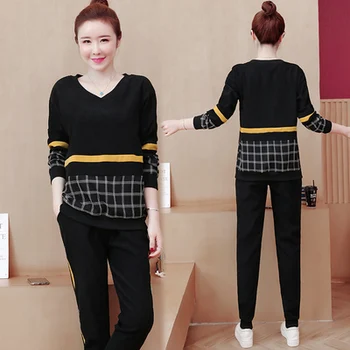 

2020 Autumn Sports Suit Middle Aged Women Fashion Style Big Plus Size 4xl 5xl Loose Two Piece Set Top And Pants Womens Clothes