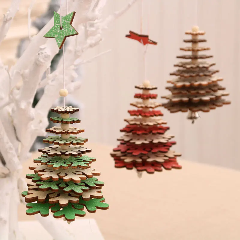 

Christmas Ornaments Wood Bell Pendant Wind Chime Pendant Christmas Tree Stereo Small Ornaments Christmas Gift