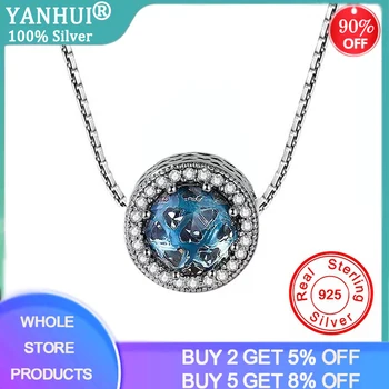 

YANHUI 100% Original 925 Sterling Silver Pendant Necklace with Blue Beads Pan Charm Necklace Pendant Fine Jewelry HN067
