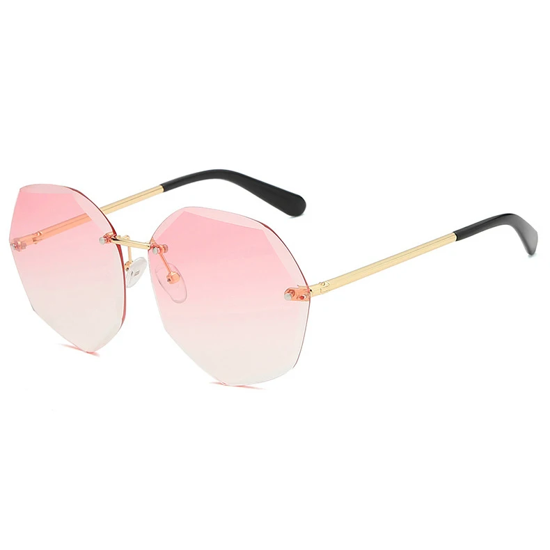 Модный фирменный дизайн винтажные женские крупные солнцезащитные очки без оправы Алмазная резка линзы градиентные солнцезащитные очки для женщин - Цвет линз: Pink