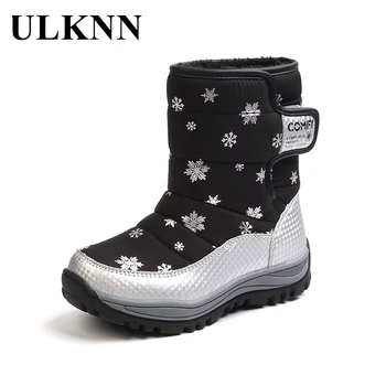 

ULKNN Kids Boots Hook Loop Warm Winter Botas Shoes High Top Snow Boots Boys Girls Cotton Plush Shoes Children Bota Infantil TPR
