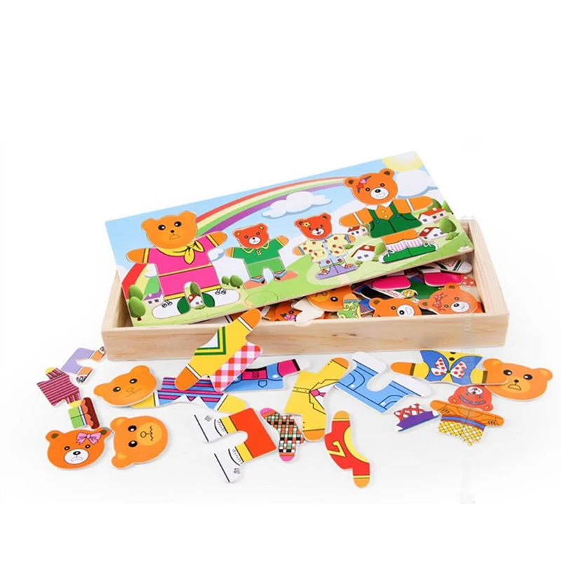Набор деревянных головоломок детские развивающие игрушки Медвежонок Одежда для переодевания Пазлы Детские деревянные игрушки бесплатно