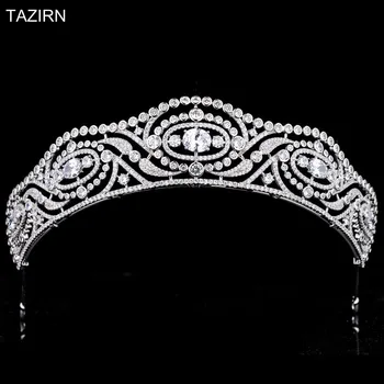 

Elegant Full Zircon Spanish Royal Queen Wedding Bridal Tiaras and Crowns Cubic Zirconia Pageant Headpiece Hair Jewelry for Women