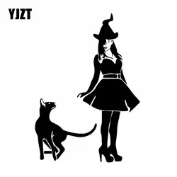 YJZT 12,8X18,3 см Виниловая наклейка ведьма Кошка Животное Хэллоуин колдовство забавные Стикеры для автомобиля черный/серебристый C24-1733
