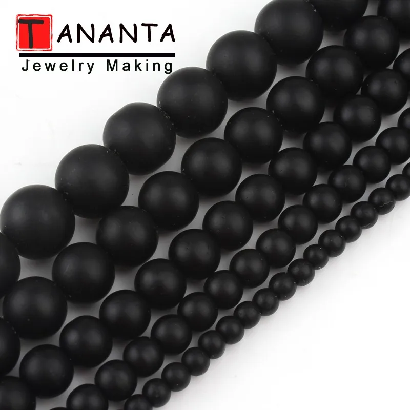 Stone Beads Matte Natural Black Agates Onyx Round Loose 4 6 8 10 12mm 15 inch For Jewelry Making DIY Charm Bracelet Necklace